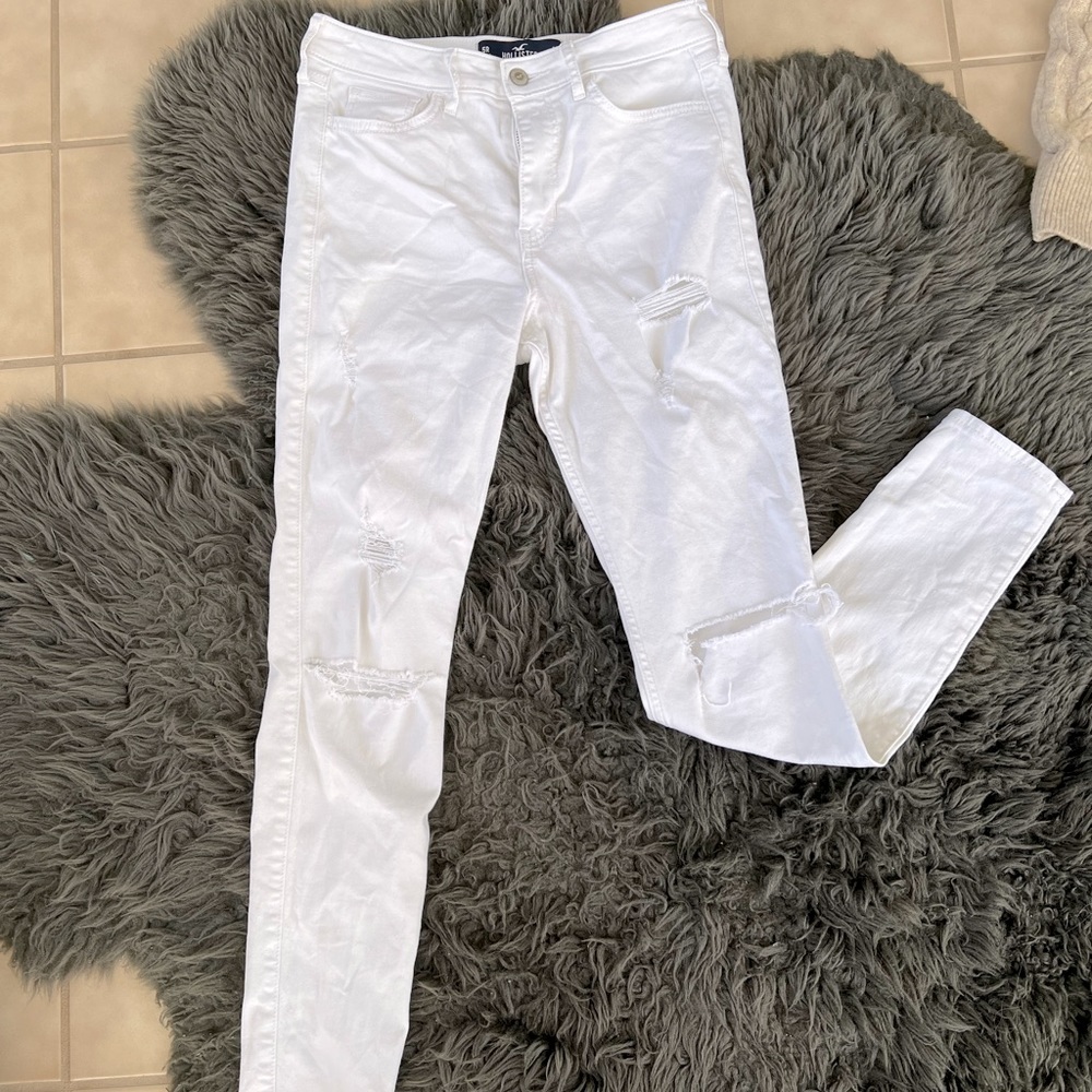 White ripped Hollister high-rise super skinny jeans
